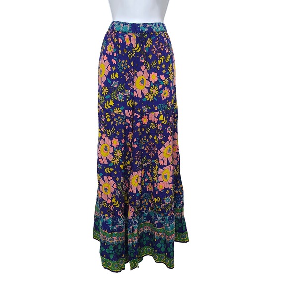 NWOT Natural Life Floral Maxi Skirt Small Blue Pink Yellow Boho Bohemian Tiered - Picture 2 of 8
